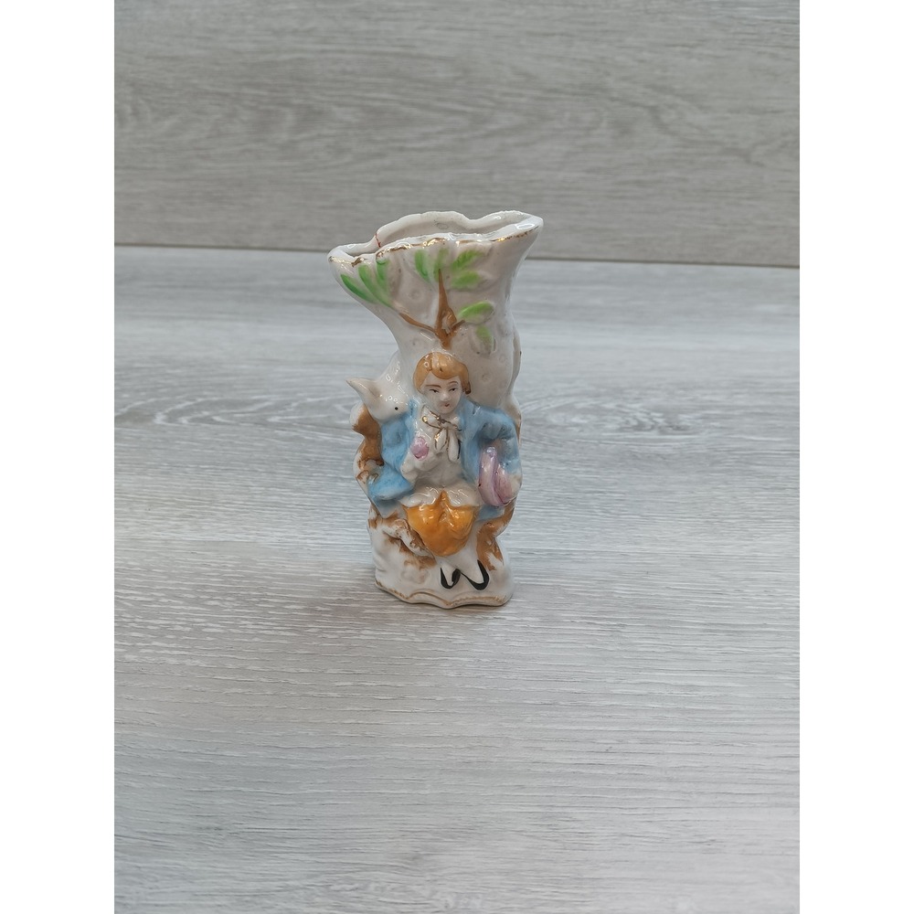 Vintage Made in Japan Porcelain Figurine Vase Miniature‎ Woman Sitting Tree